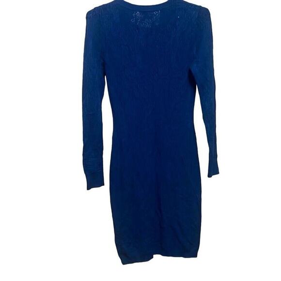 Reiss Bobbina Cobalt Pointelle Knit Long Sleeve Bodycon‎ Sweater Dress Medium - Picture 3 of 9